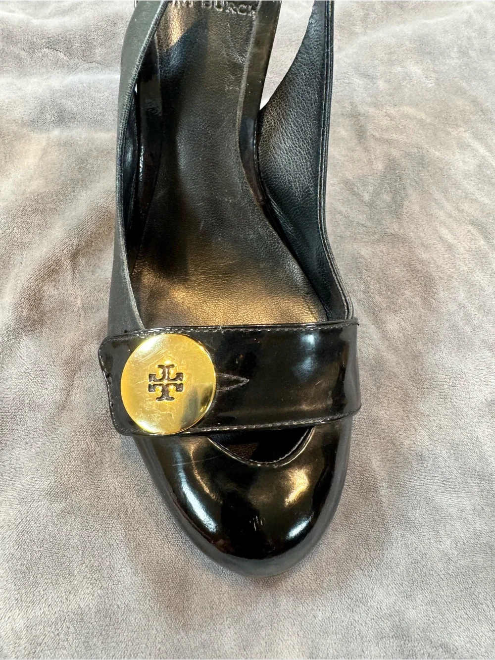Tory Burch Black Patent Leather Slingback Pumps – Women's Size 6.5 – Pre-Owned